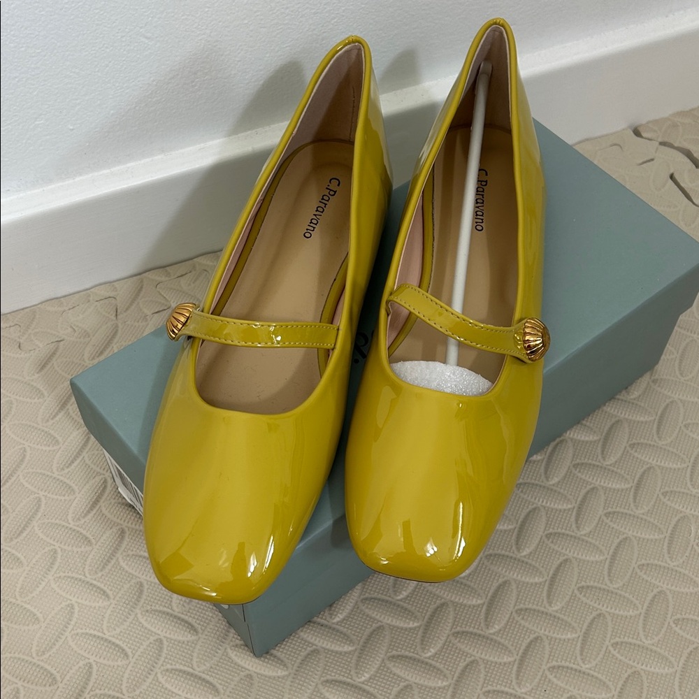 C. Paravano Yellow Patent Leather Flats